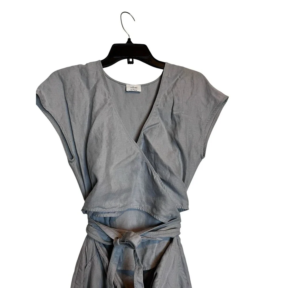 Aritzia Wilfred Brax Jumpsuit 6 Gray Linen Blend Wide Leg Tie Waist - Picture 4 of 7